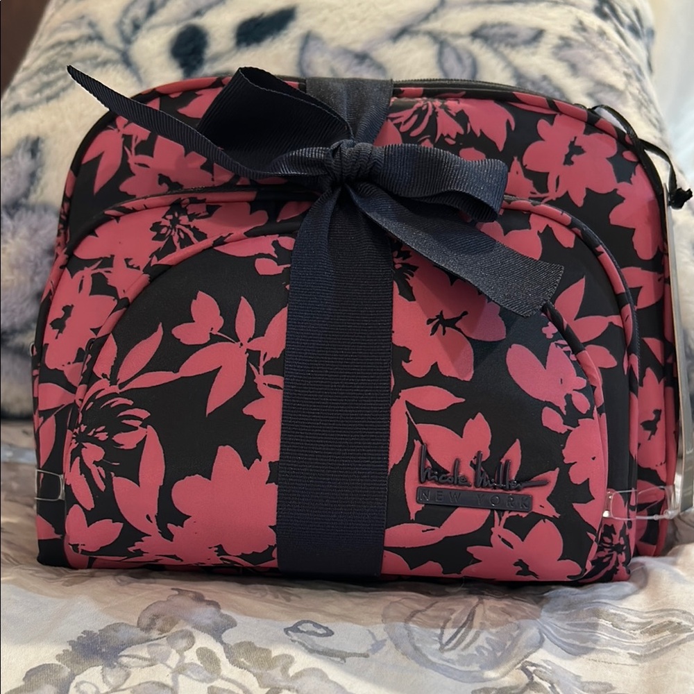 Nicole Miller Pink and Black Floral Cosmetic Bags 3 count